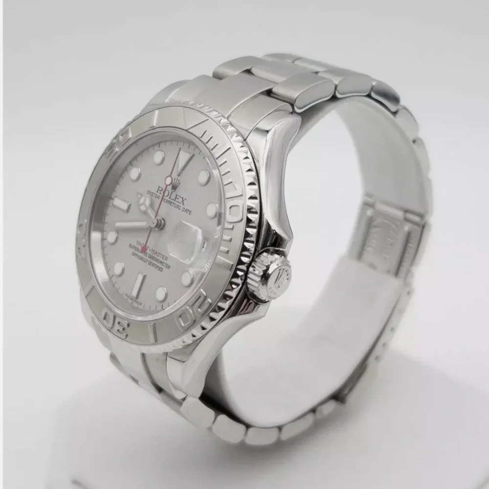 New Condition Rolex Platinum Men's Yacht Master Watch Green Sticker